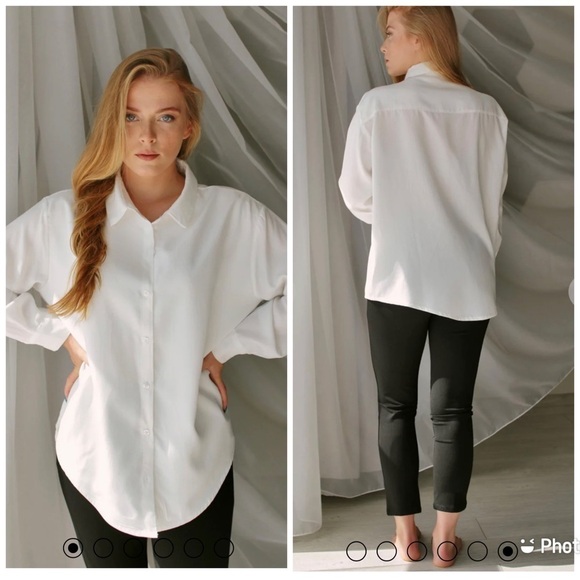 Reclaim The Hero Shirt Button Down White Solid Work Office Oversized Neutral‎ M - Picture 1 of 7